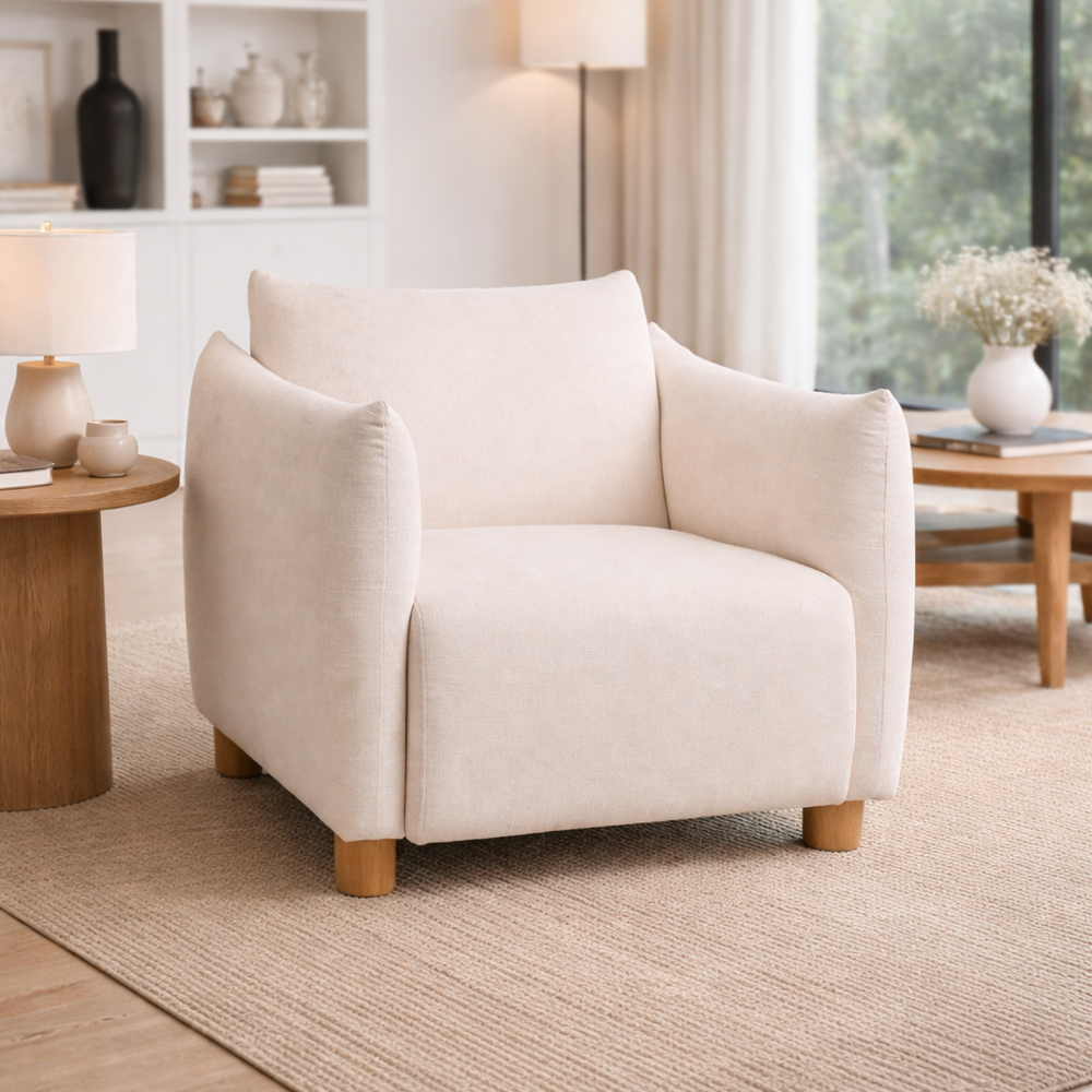 Fauteuil design en tissu crème