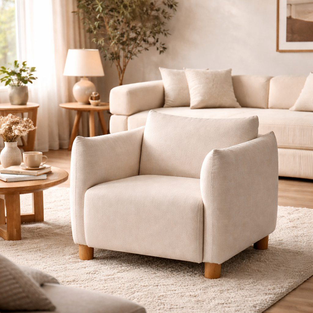 Fauteuil design en tissu crème